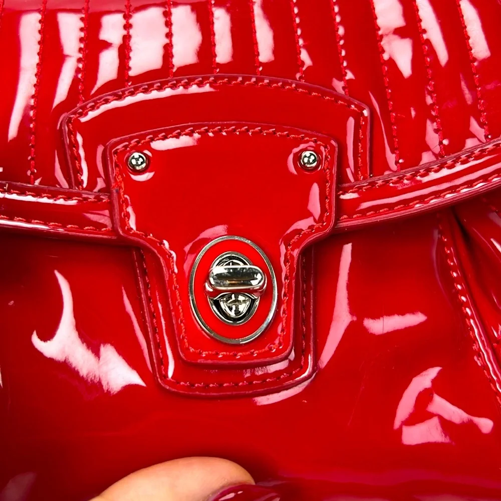Coach Poppy Willis Red Quilted Patent Leather Crossbody Bag - Picture 7 of 14